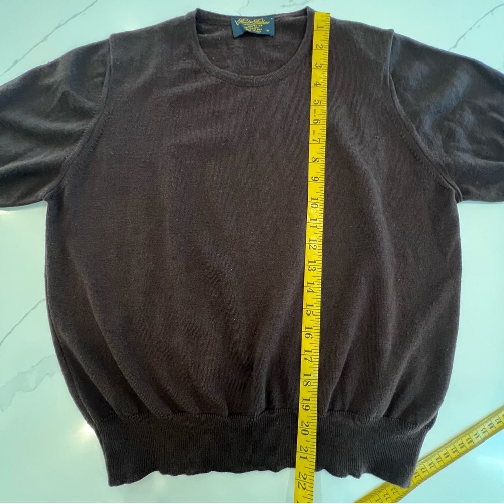 BROOKS BROTHERS 100% Wool Brown Short Sleeve Sweater, M - Picture 8 of 10